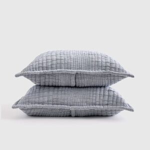 QUINCE Organic Cotton Channel Stitch Sham Set King Blue 6784